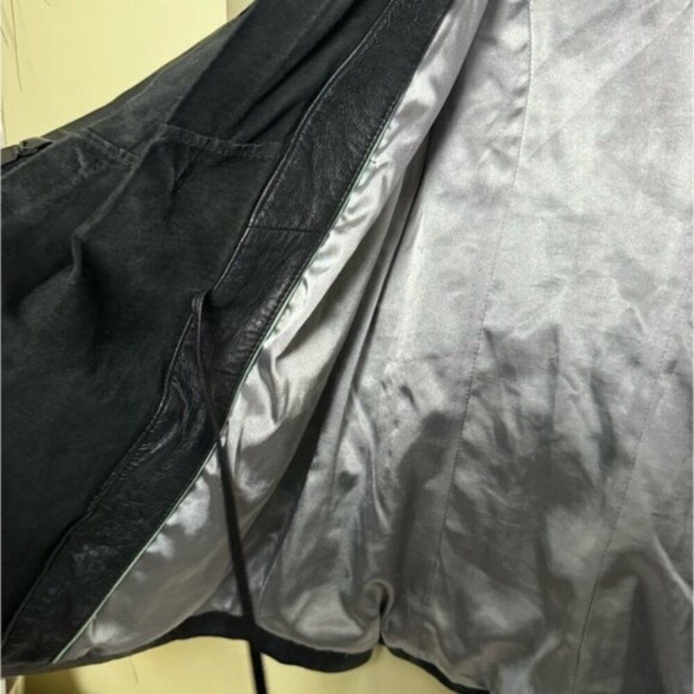 Daniel Leather Open Shawl Collar Jacket Blazer Ties Ribbed Stretch Sides Pockets - Picture 11 of 16